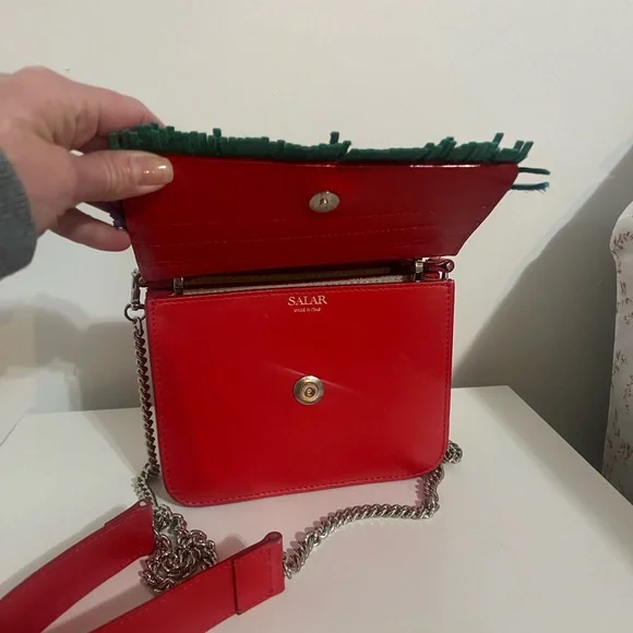 Like New Salar Fringed Red Leather Crossbody Bag Purse with Multicolor Layers - Picture 6 of 13